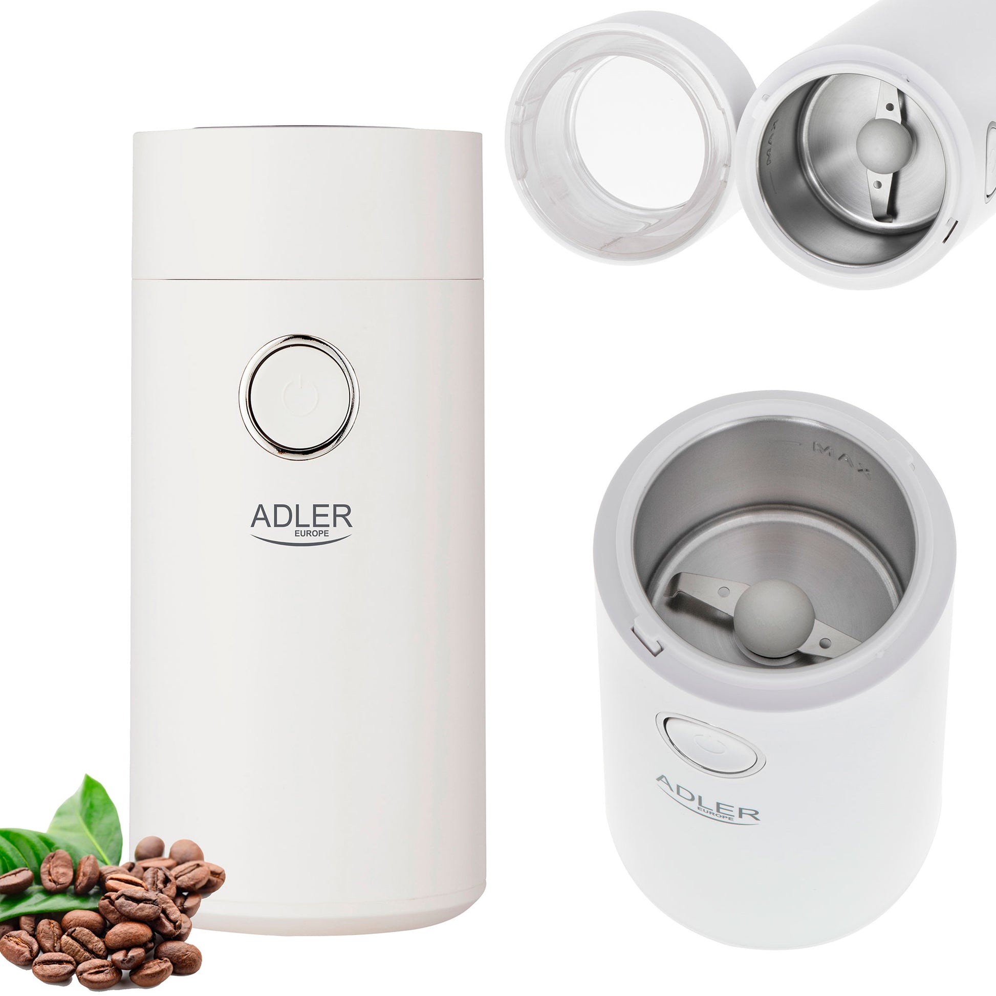 Molinillo Café Eléctrico Especias, Semillas, Capacidad 75g Cuchillas Acero Inox. Tapa Hermética Adler Ad4446-ws, Blanco, 150w_5