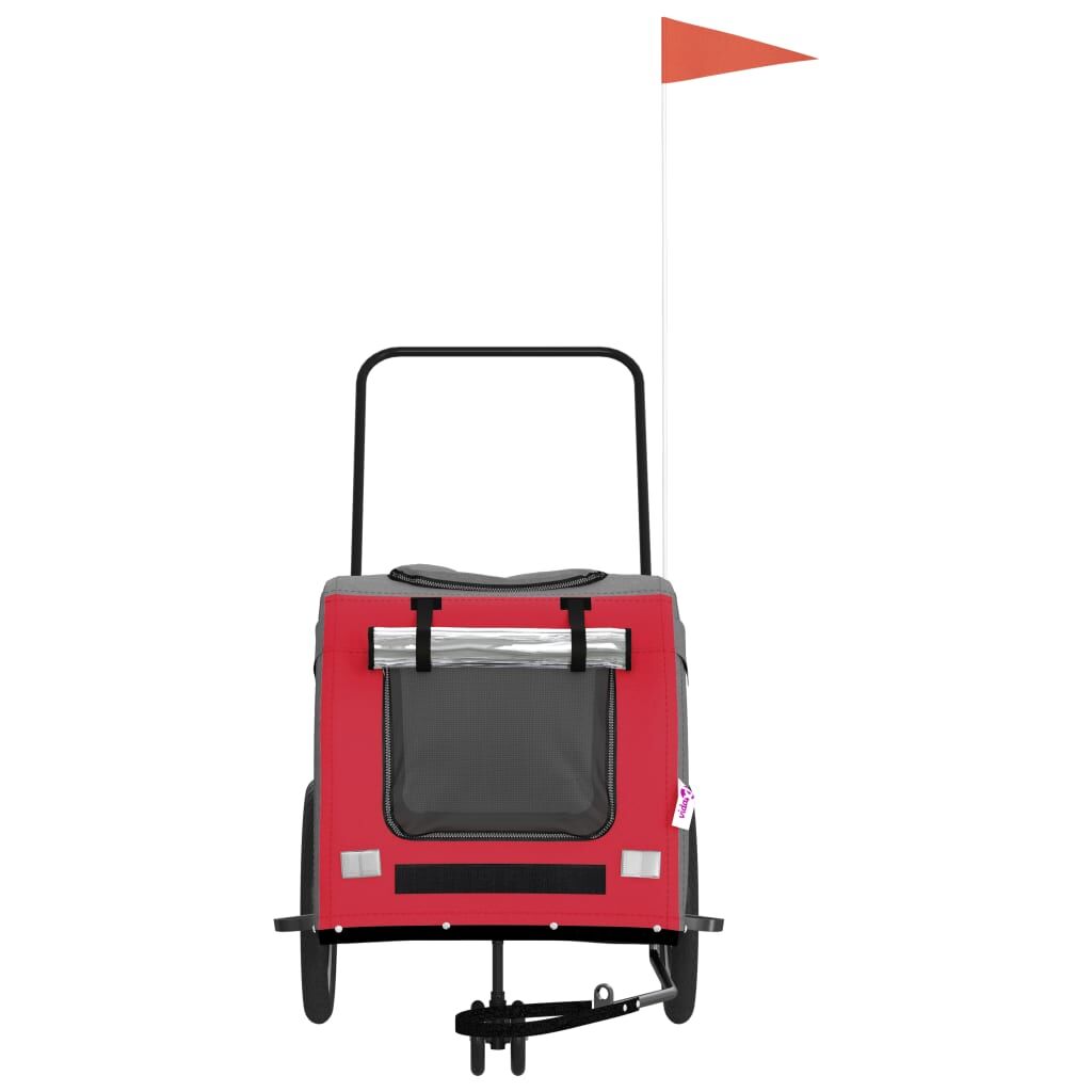 Vidaxl Remolque De Bicicleta Mascotas Hierro Tela Oxford Rojo Gris_3