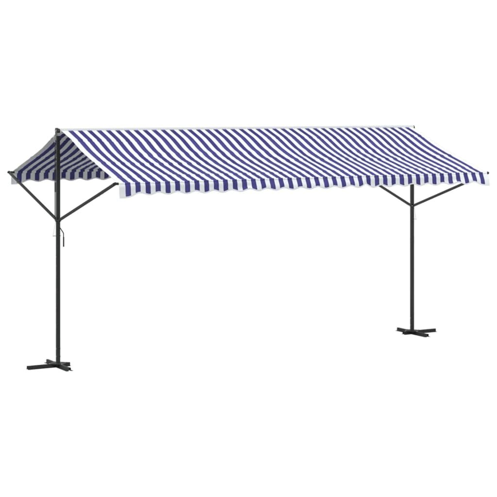 Vidaxl Toldo De Pie Tela Y Acero Azul Y Blanco 500x300 Cm_0