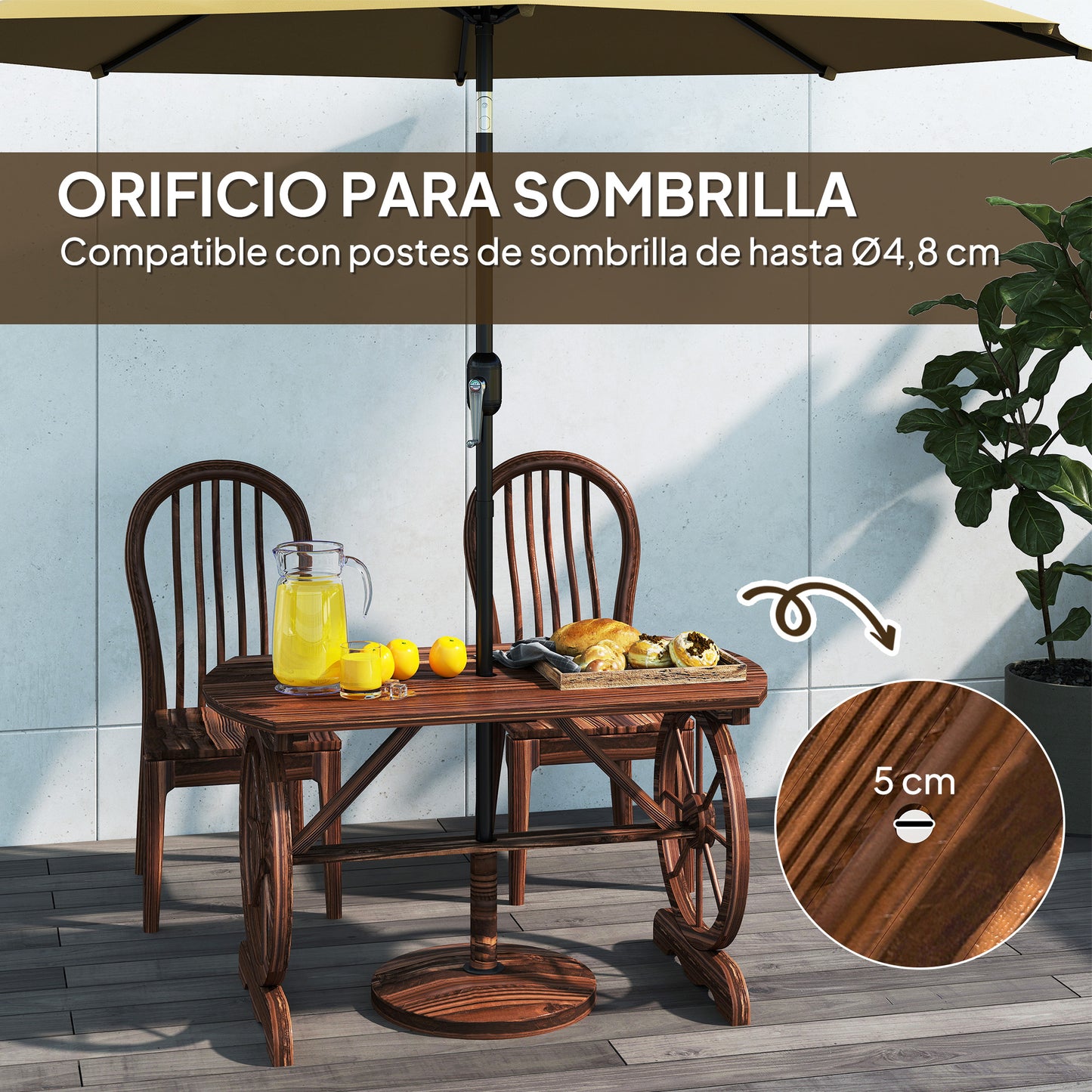 Outsunny Mesa De Jardín De Madera 120x63x70 Cm Con Patas En Forma De Rueda_4