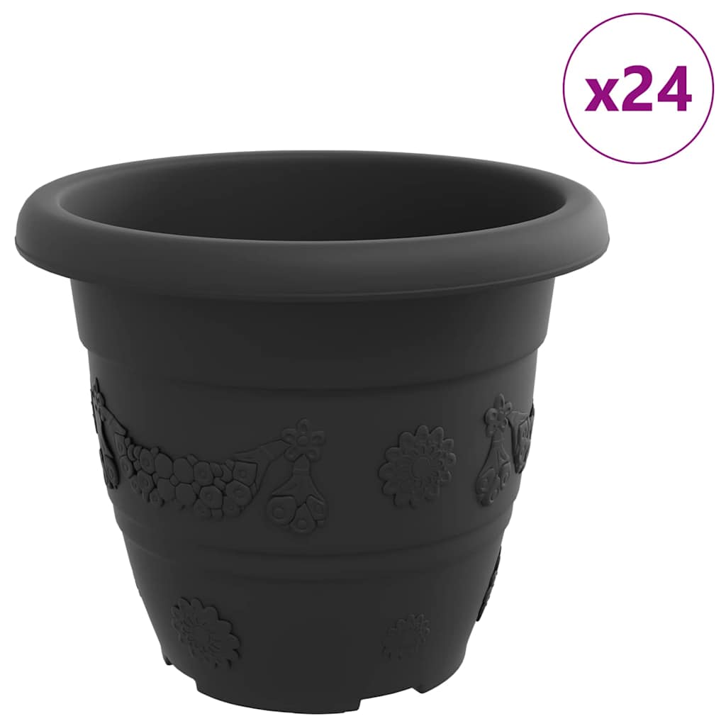 Maceta Redonda Para Flores 24 Uds. Negro Ø 22 X 18 Cm Plástico_0