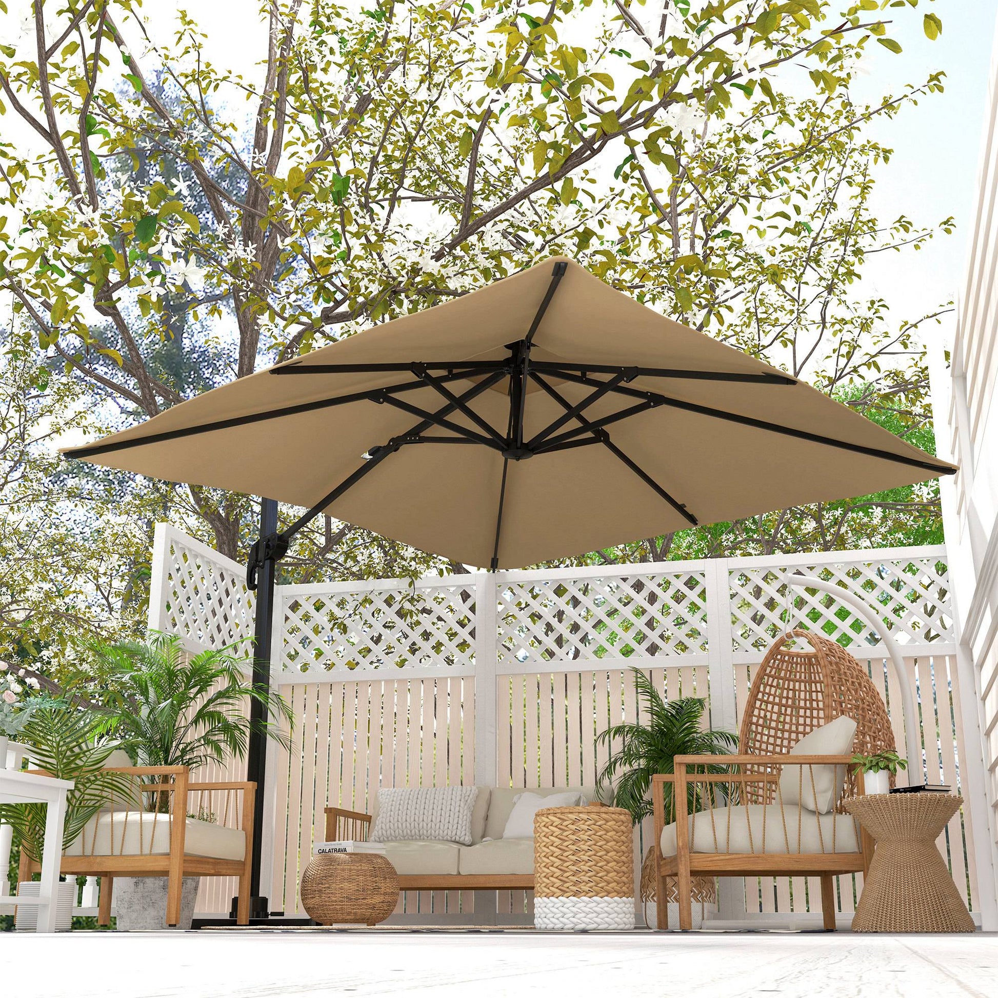 Outsunny Sombrilla De Jardín Inclinable 300x300 Cm Parasol De Aluminio Caqui_4