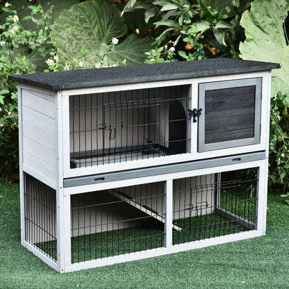 Pawhut Conejera De Madera Exterior Para Conejos Con Rampa 2 Puertas Y Bandeja_1