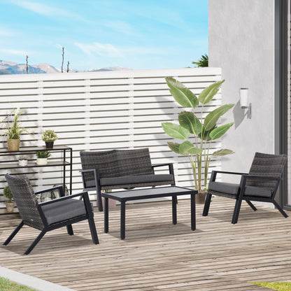 Outsunny Conjunto De Muebles De Jardín De Ratán 4 Piezas Con Sofás Y Mesa Negro_1