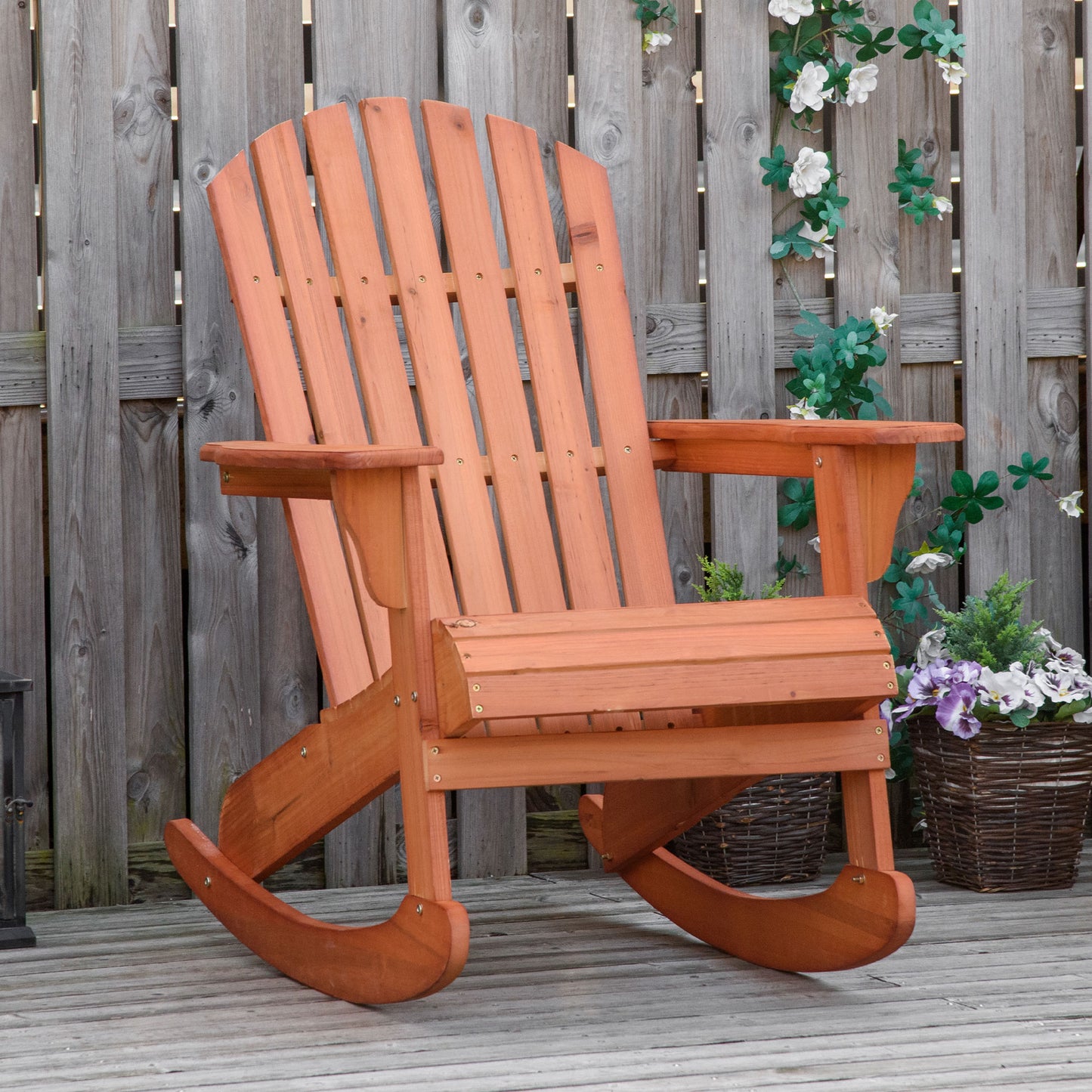 Outsunny Silla De Jardín Mecedora Adirondack De Madera Natural 77x94x97cm Color_1