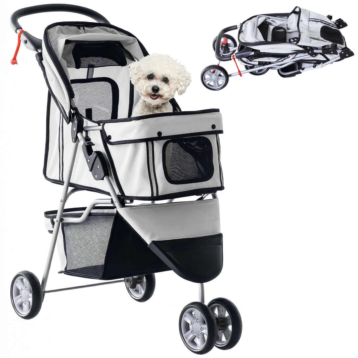 Pawhut Carrito Para Perros Plegable Con Cesta De Almacenaje 75x45x97 Cm Gris_0