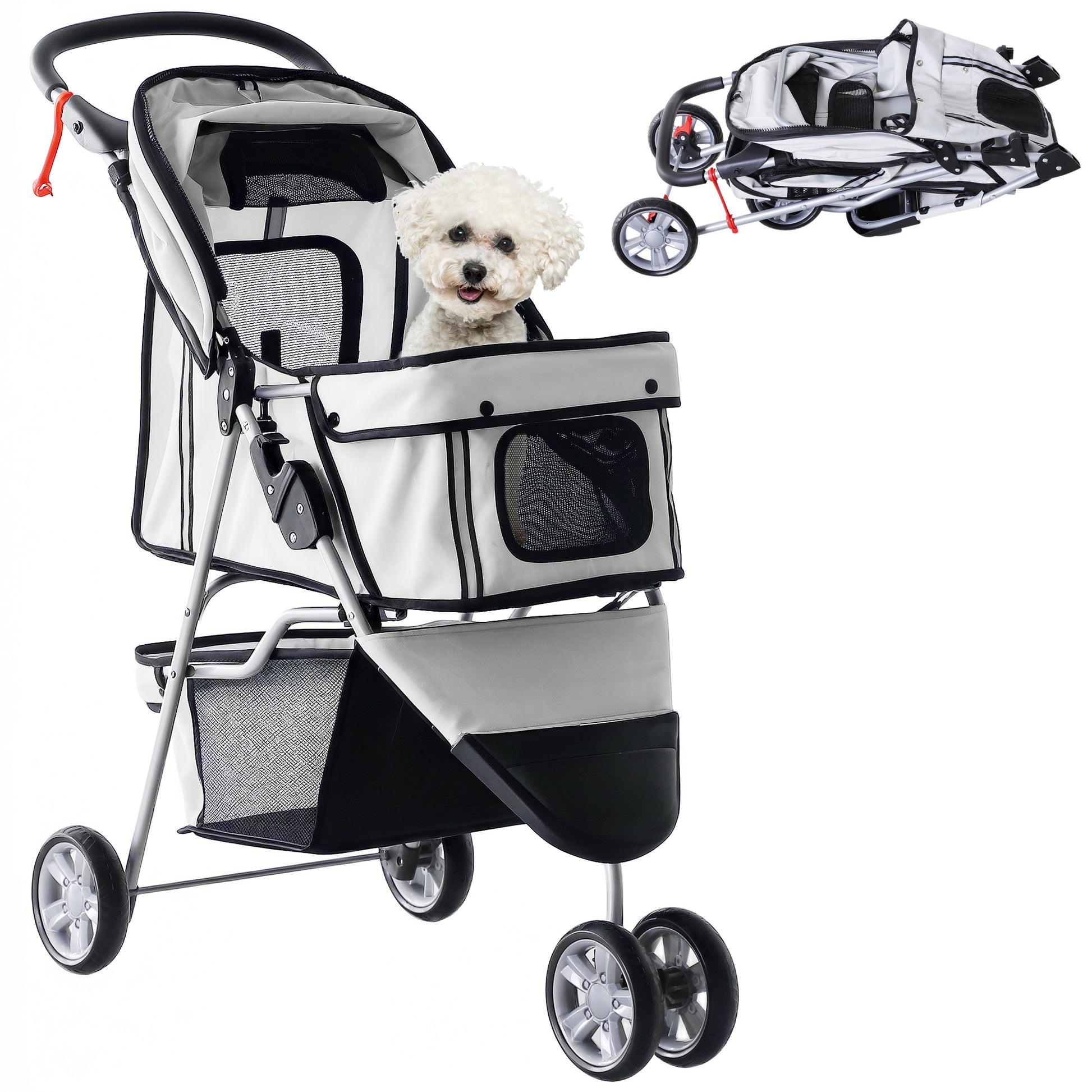 Pawhut Carrito Para Perros Plegable Con Cesta De Almacenaje 75x45x97 Cm Gris_0