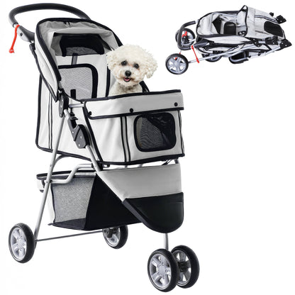 Pawhut Carrito Para Perros Plegable Con Cesta De Almacenaje 75x45x97 Cm Gris_0