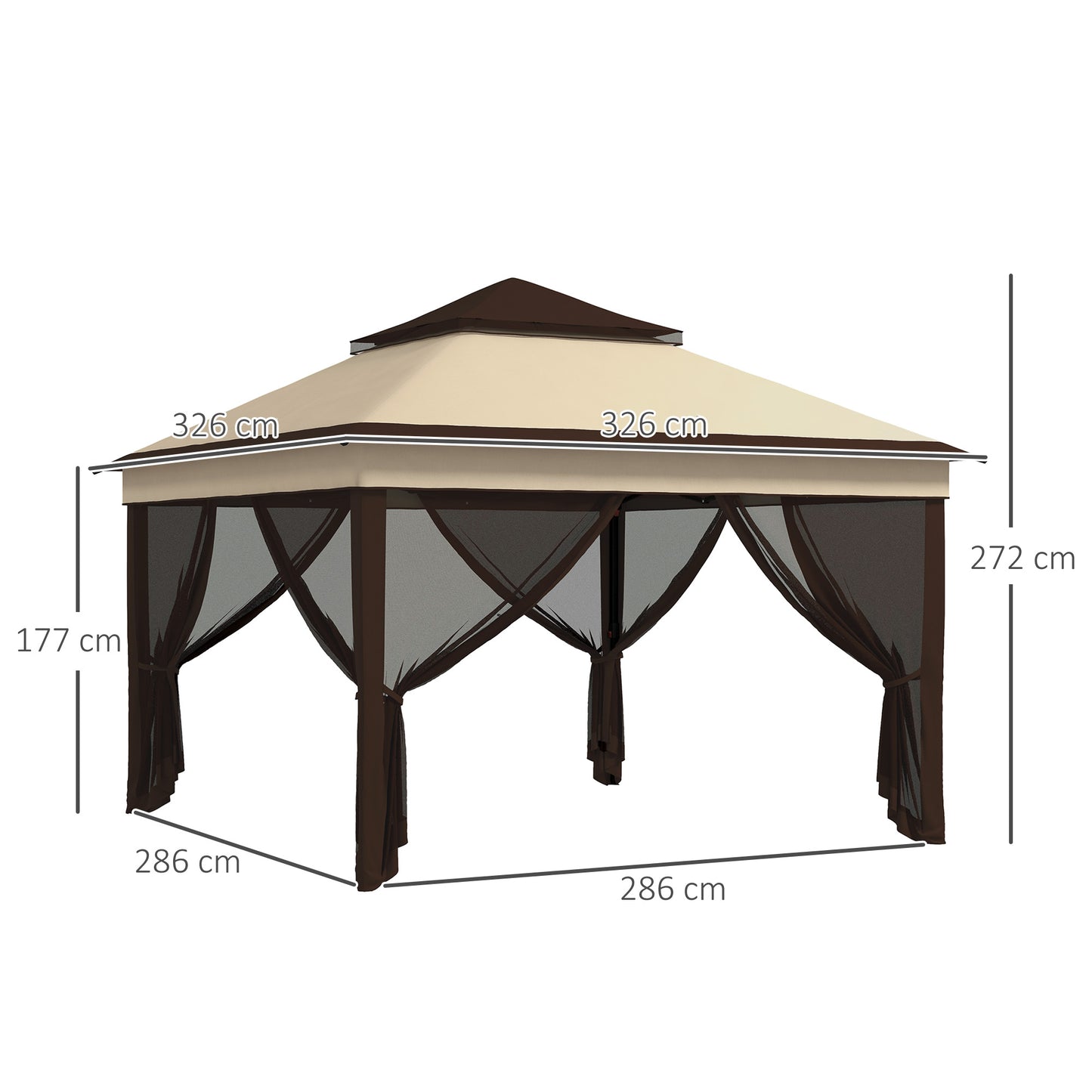 Outsunny Carpa Plegable 3,26x3,26x2,72 M Con Doble Techo Altura Ajustable Beige_2