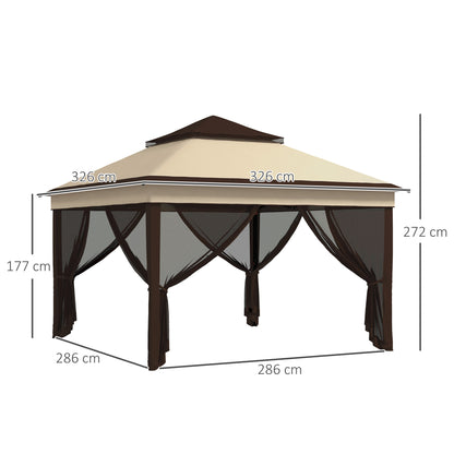 Outsunny Carpa Plegable 3,26x3,26x2,72 M Con Doble Techo Altura Ajustable Beige_2