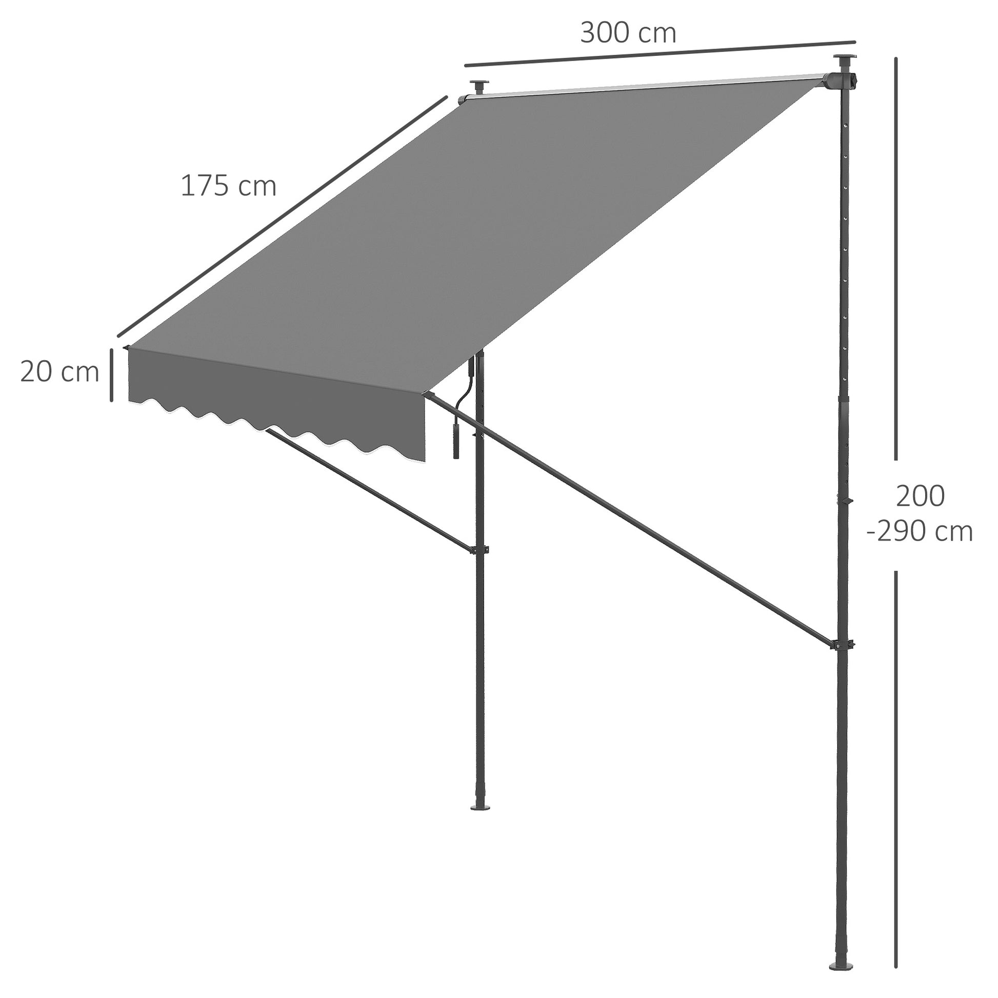 Outsunny Toldo Manual Retráctil 300x175x210-310cm Manivela Protección Uv40+ Gris_2