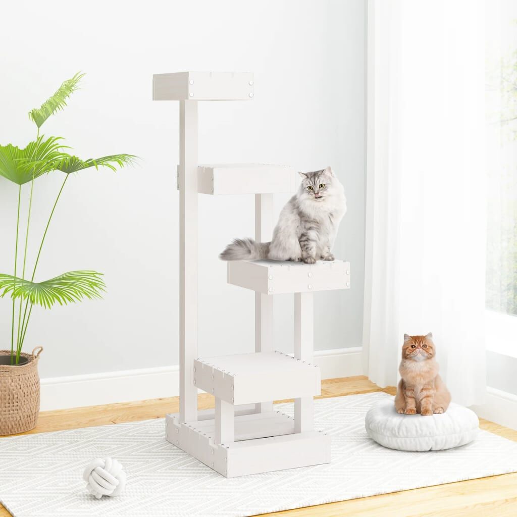Vidaxl Árbol Para Gatos Madera Maciza De Pino Blanco 45,5x49x103 Cm_1