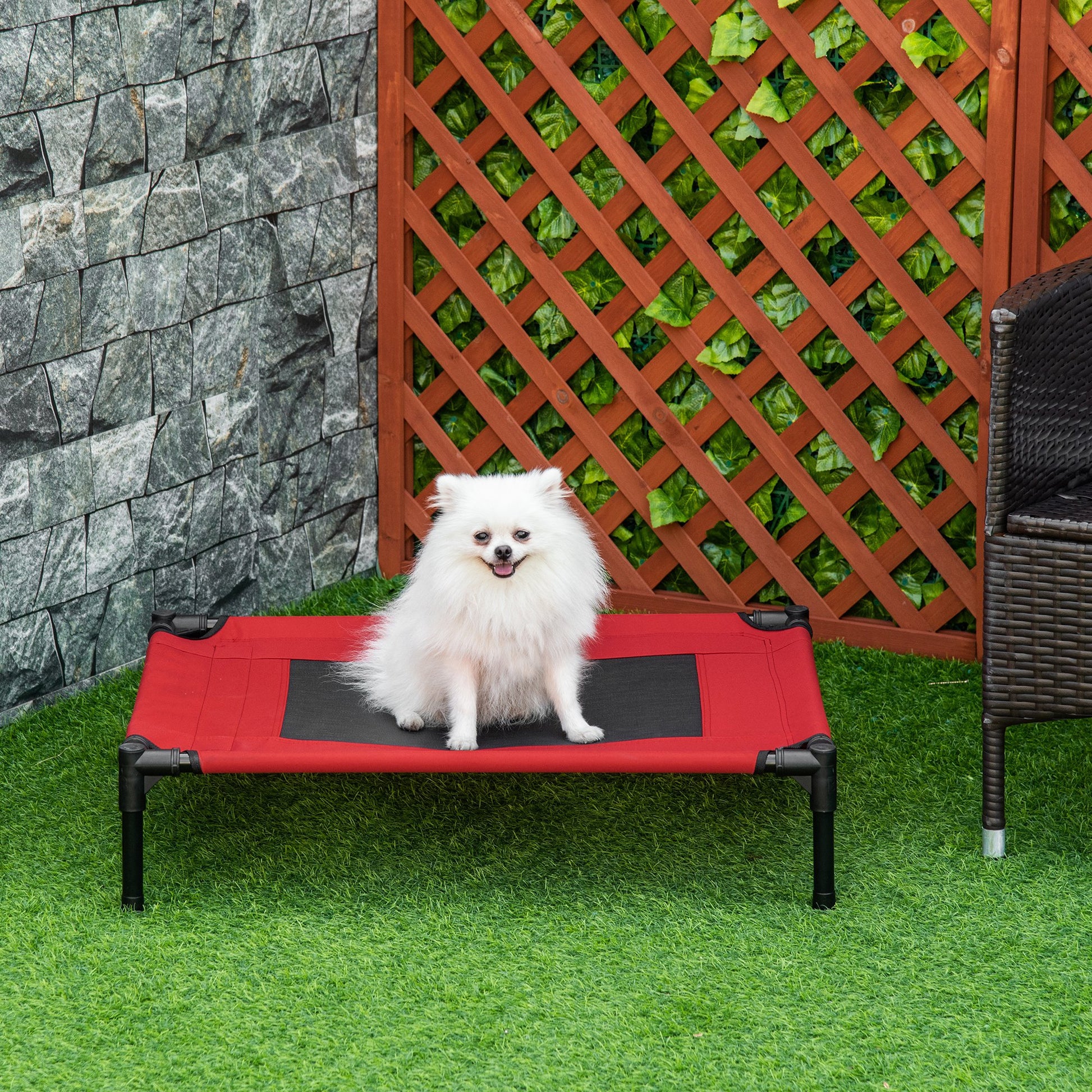 Pawhut Cama Elevada Perros Con Malla Transpirable Tela Oxford 76x61x18 Cm Rojo_1