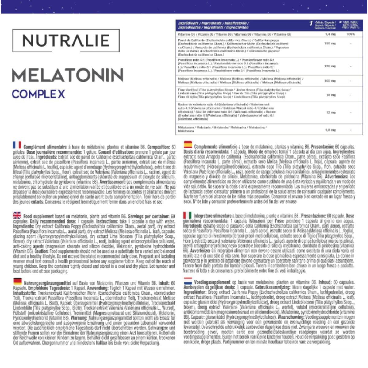Pack 2x Nutralie Melatonina con Pasiflora + Raíz Valeriana + B6 60 cápsulas