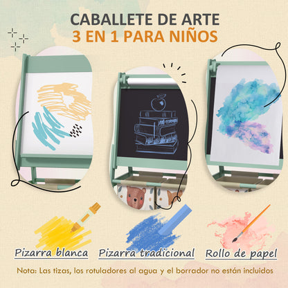 Aiyaplay Caballete Para Niños 3 En 1 Doble Cara Rollo Papel 54x46,5x93 Cm Verde_3
