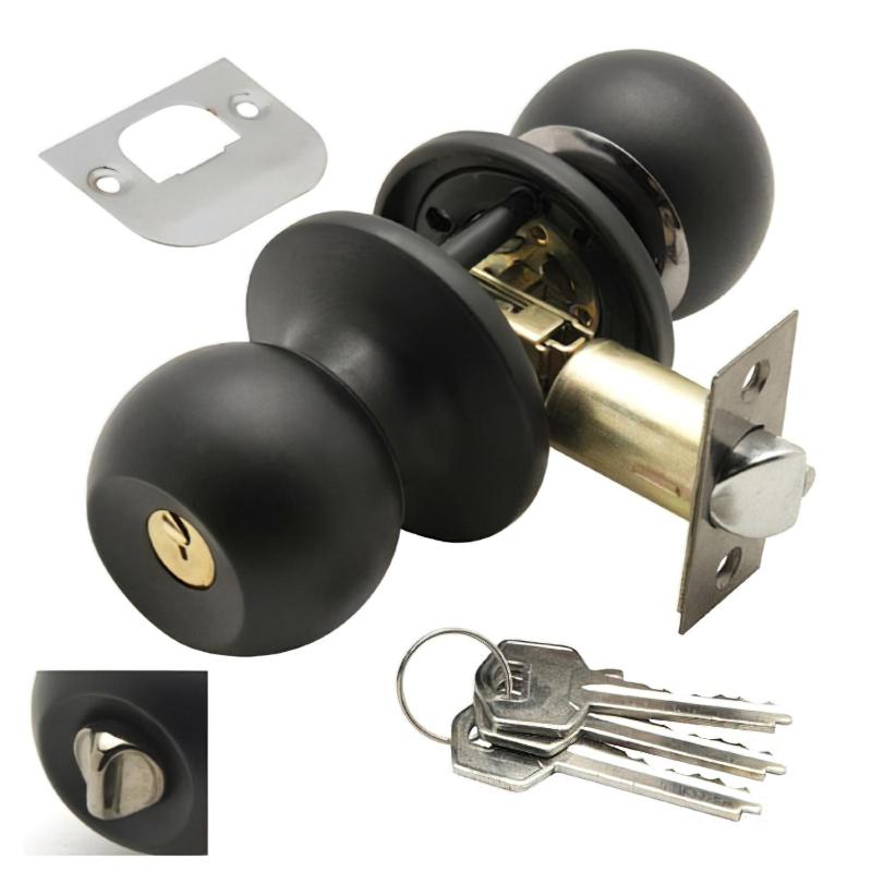 Pomo Puerta Wolfpack Con Llave Con Condena Negro Para Entrada_0
