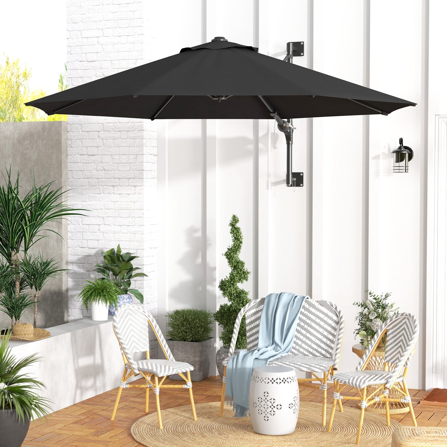 Outsunny Sombrilla De Pared Ø292 Cm Giratoria 180° Con Manivela Barra De Metal_1