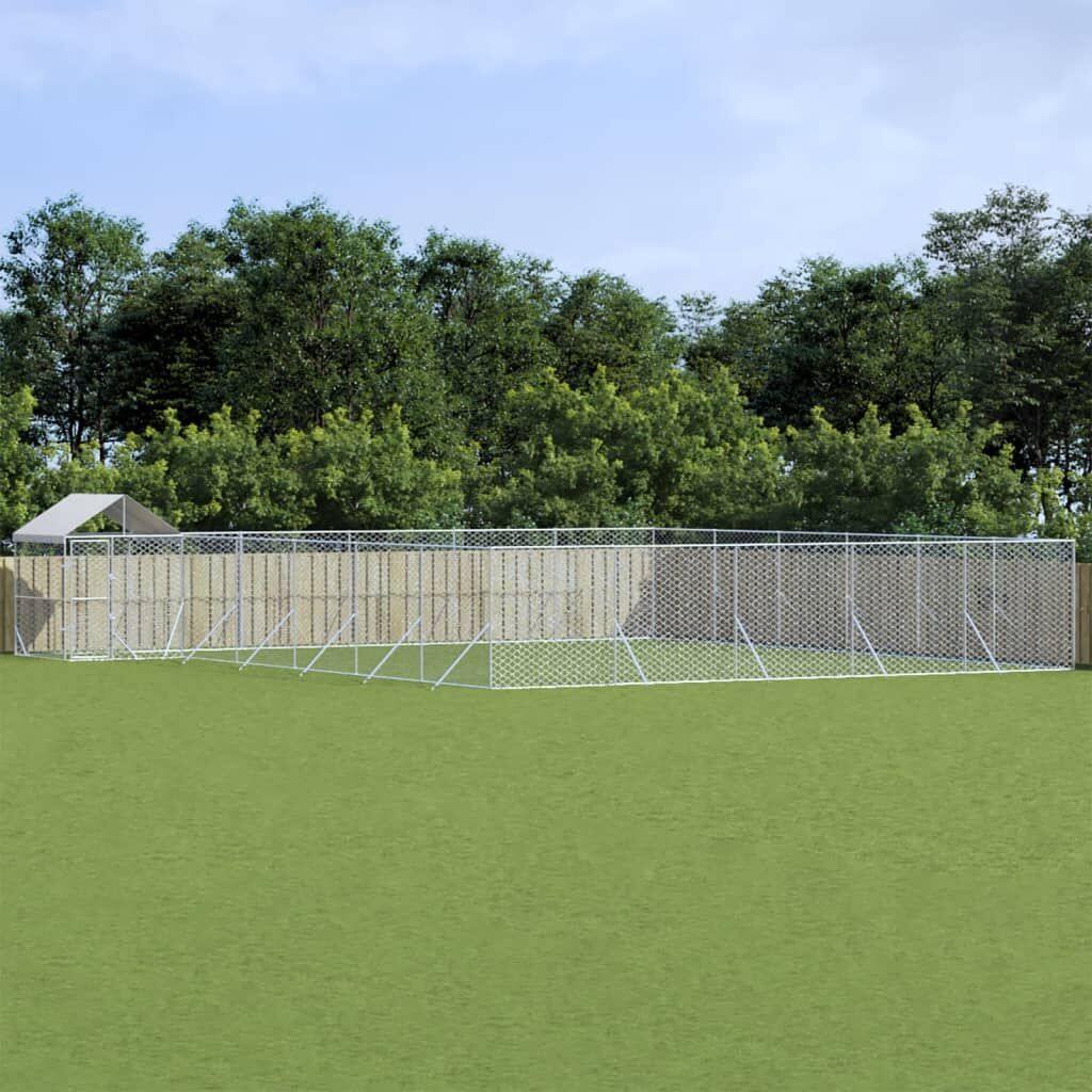 Vidaxl Perrera Exterior Con Toldo Acero Galvanizado Plata 12x12x2,5 M_1