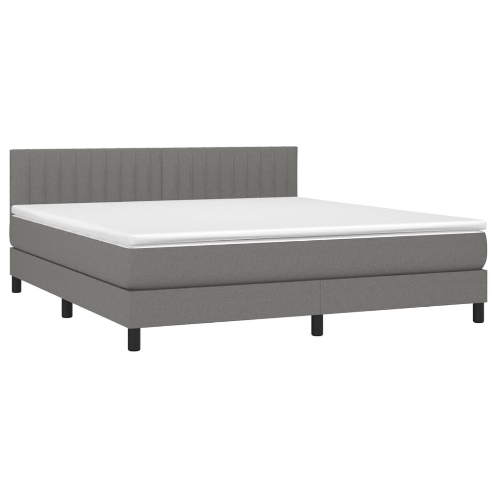 Cama Box Spring Colchón Y Luces Led Tela Gris Oscuro 180x200 Cm / Vetonek_5