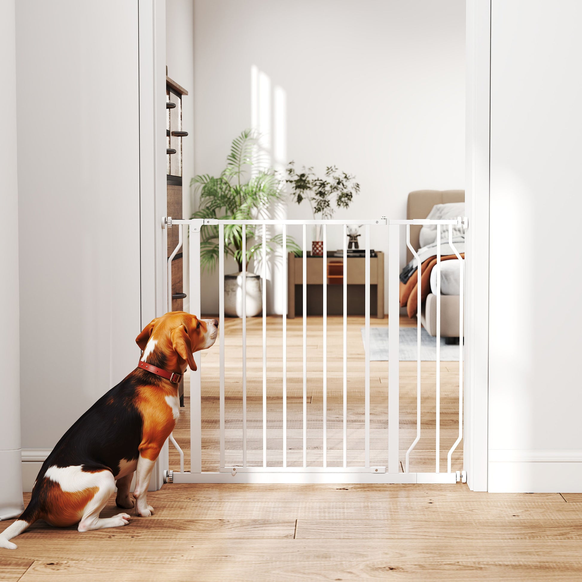 Pawhut Barrera Para Perros Con Ancho Ajustable 75-95 Cm Blanco_4