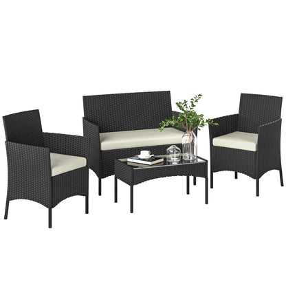 Outsunny Conjunto Jardín Exterior De Ratán Sintético Con Cojines Negro Y Crema_0
