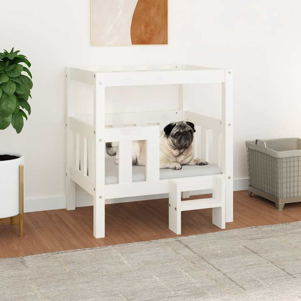 Vidaxl Cama Para Perros Madera Maciza De Pino Blanco 65,5x50,5x70 Cm_1