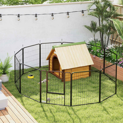 Pawhut Parque Para Perros De 12 Paneles 68x80 Cm Con Puertas Y Cierre Negro_3