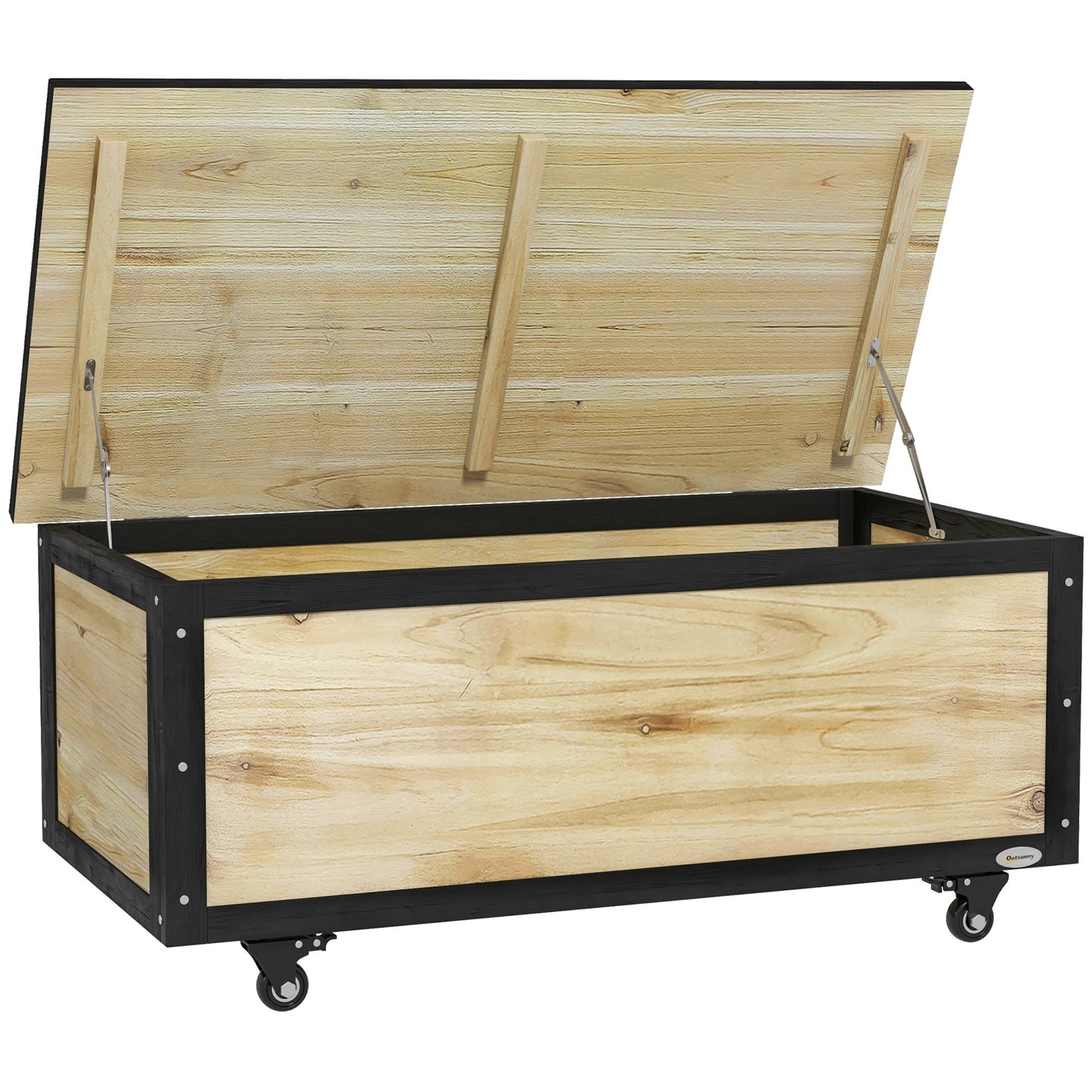Outsunny Baúl De Exterior Con 4 Ruedas 100x50x43 Cm Natural Y Negro_0