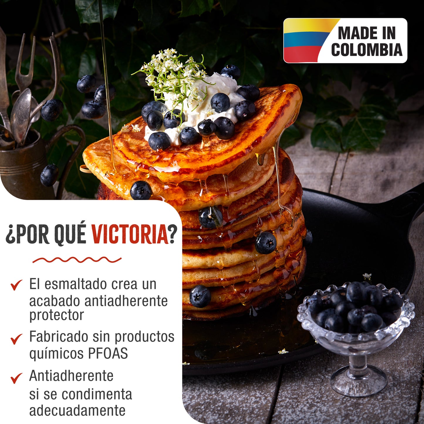 Victoria Plancha Cocina Inducción Comal Hierro Fundido Esmaltado, Pizza, Tortillas 30cm Fuego, Barbacoa, 36379, Negro_1
