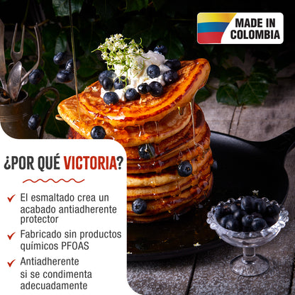 Victoria Plancha Cocina Inducción Comal Hierro Fundido Esmaltado, Pizza, Tortillas 30cm Fuego, Barbacoa, 36379, Negro_1