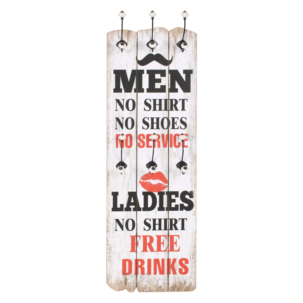 Perchero De Pared Men Ladies Con 6 Ganchos 120x40 Cm_0