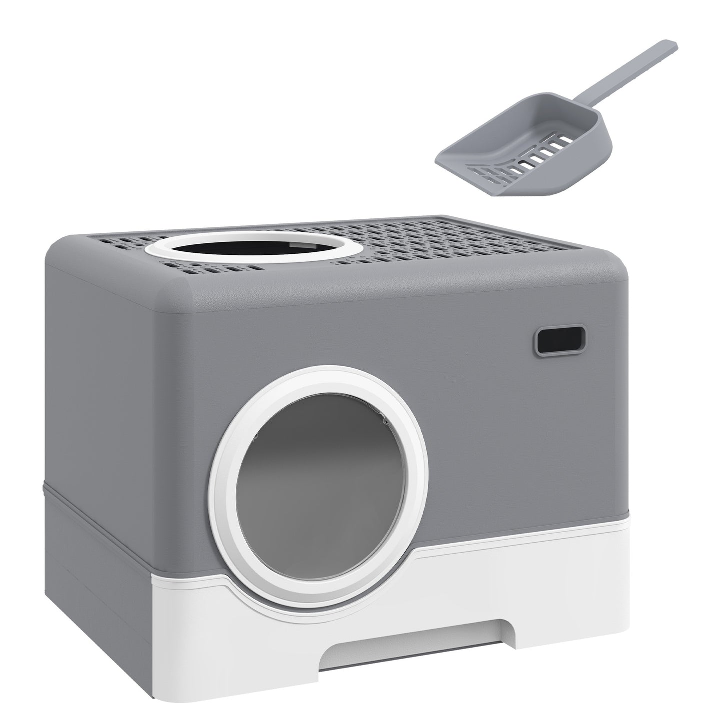 Pawhut Arenero Para Gatos Cubierto Con Bandeja Extraíble Puertas Pala Gris_0