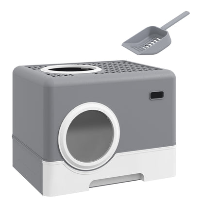 Pawhut Arenero Para Gatos Cubierto Con Bandeja Extraíble Puertas Pala Gris_0