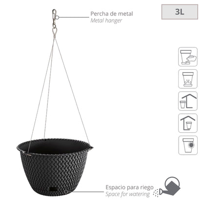 Maceta Redonda Colgante 3l Prosperplast Splofy De Plastico En Color Antracita, Ø23 X 14,5 Cm_1