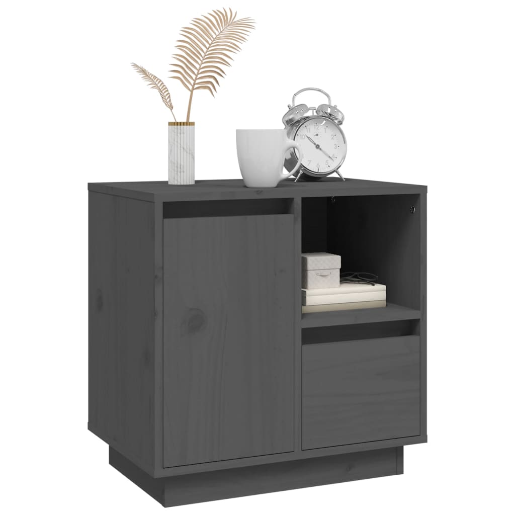 Mesita De Noche Madera Maciza De Pino Gris 50x34x50 Cm_2