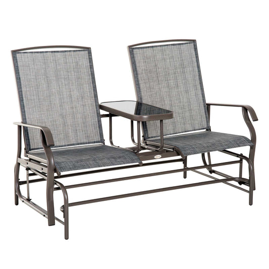 Outsunny Mecedora De 2 Plazas Silla Basculante De Metal Texteline Para Jardín_0