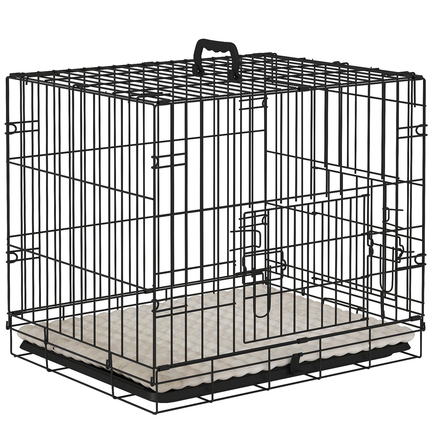 Pawhut Jaula Para Perros Con Cojín Bandeja Extraíble 60x45x50 Cm Negro Y Beige_0