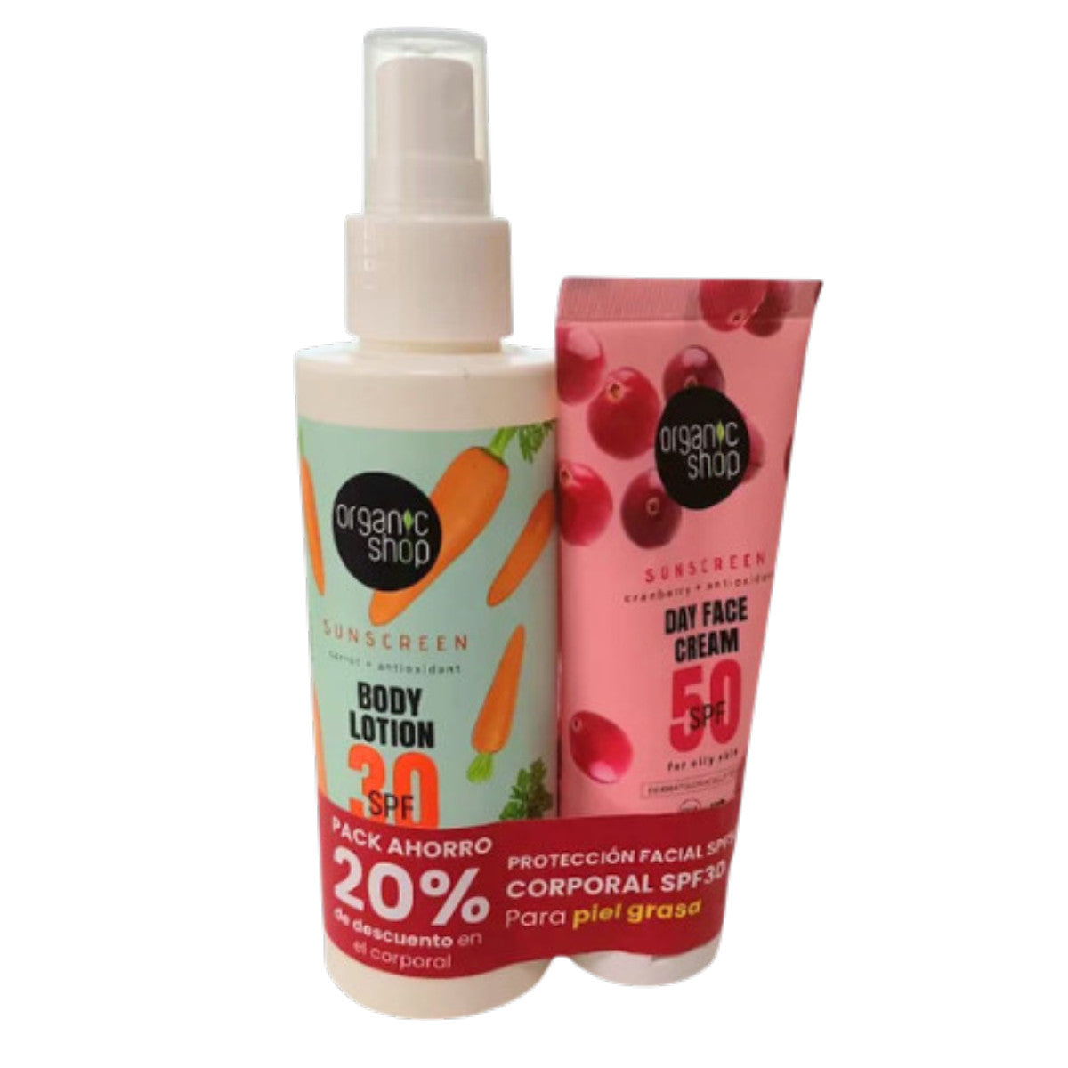 Pack Ahorro Crema Facial SPF50 & Loción Corporal SPF30 Organic Shop 50 + 150 ml
