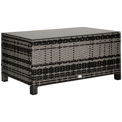 Outsunny Mesa De Jardín De Ratán Sintético Con Vidrio Templado 85x50x39cm Gris_0