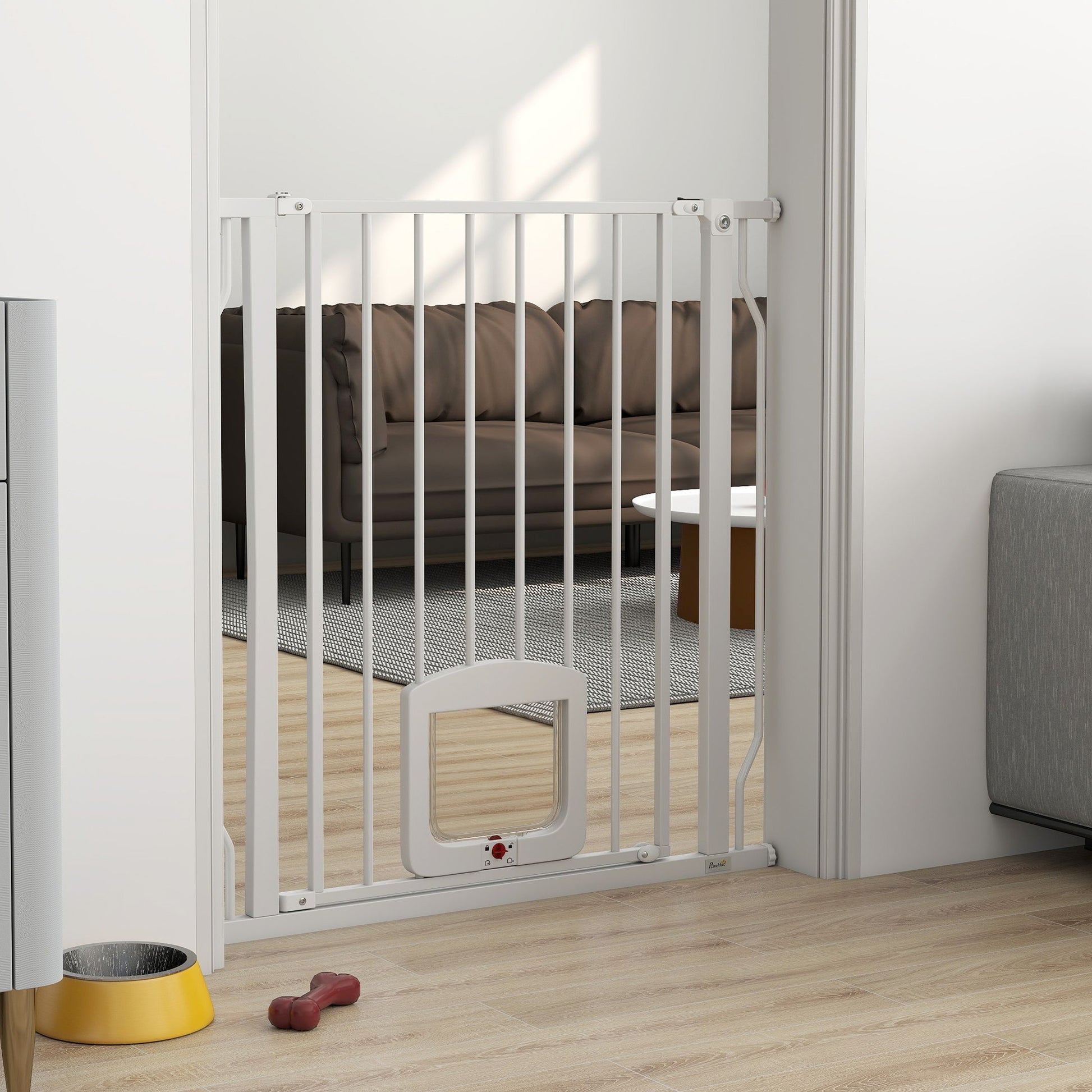 Pawhut Barrera De Seguridad Para Perros Para Escaleras Y Puertas 75-85 Cm Blanco_1