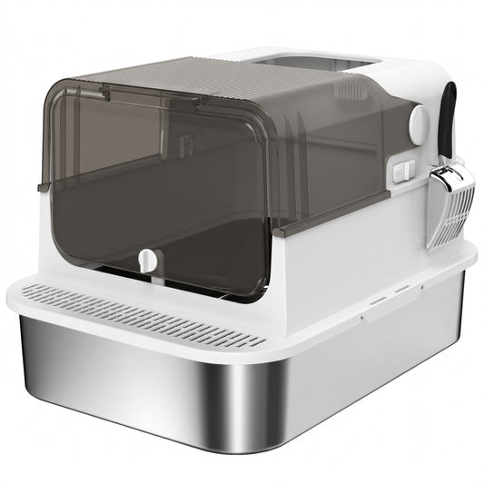 Pawhut Arenero Para Gatos De Acero Inoxidable Xxl Tapa Abatible Blanco_0
