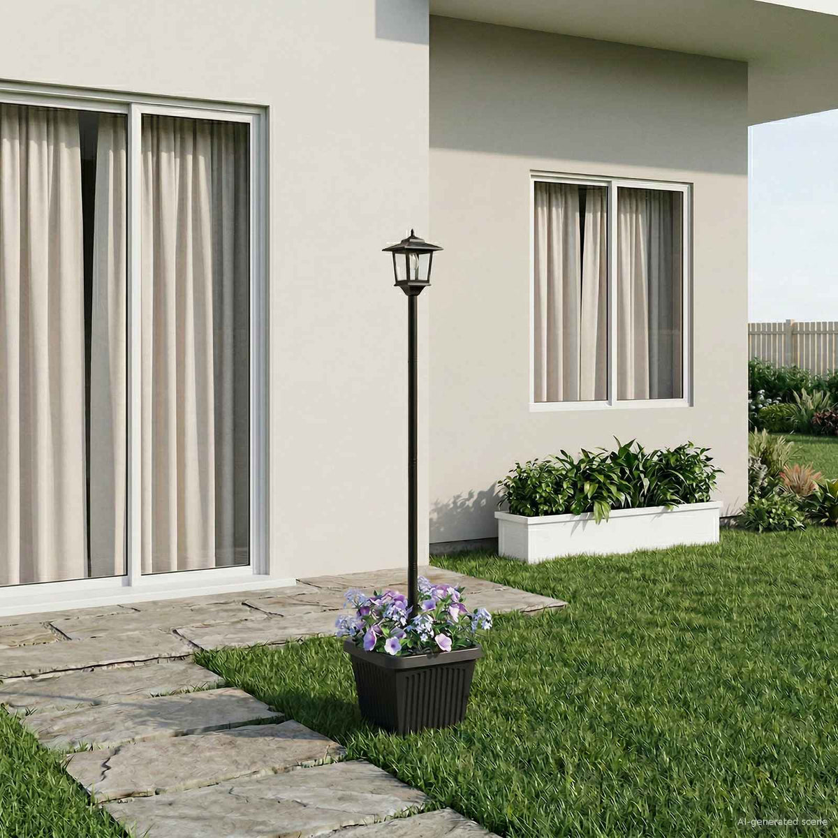 Farola Solar Con Macetero With Led Bulb Negro 32 X 32 X 158 Cm_3