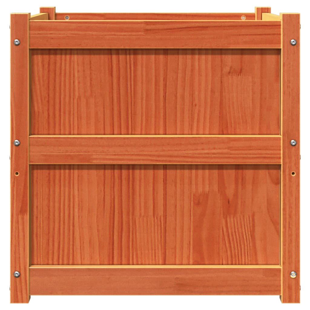 Jardinera Exterior Madera Maciza Pino Marrón Cera 60x60x60 Cm_4
