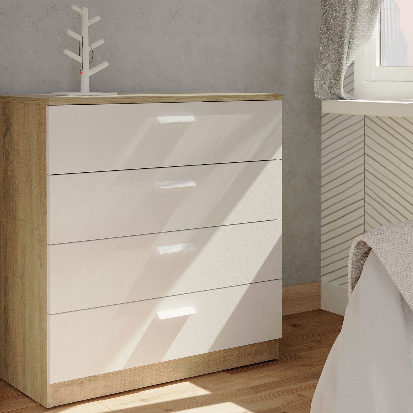 Cómoda Dormitorio, Cajonera 4 Cajones, Sinfonier 78x74x40 Cm (alto X Ancho X Profundo), Briebe, Nova, Blanco_1