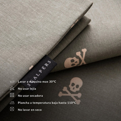 Set Cama (funda Nórdica 250x230cm + 2 Fundas Almohada 50x85cm) 100% Algodón 144tc Beige & Khakhi Calaveras Scalpers Home