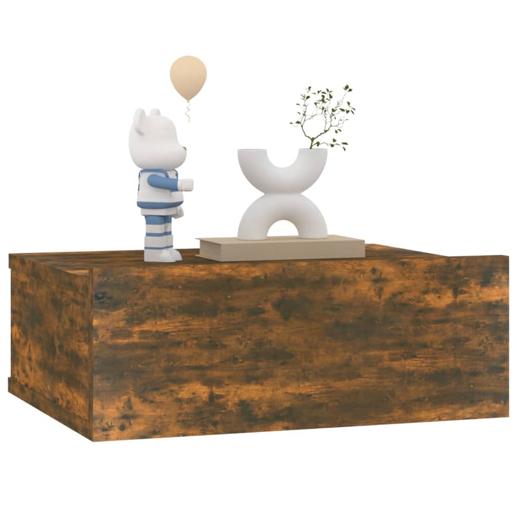Mesita De Noche Flotante 2 Uds Madera Roble Ahumado 40x30x15cm_2