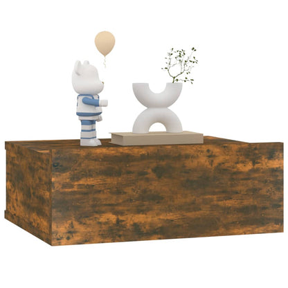 Mesita De Noche Flotante 2 Uds Madera Roble Ahumado 40x30x15cm_2
