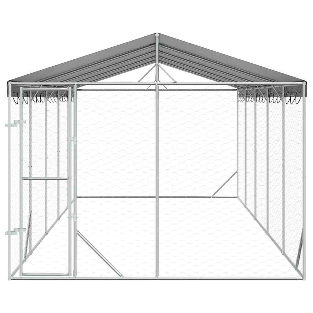 Perrera Exterior Con Techo Acero Galvanizado Plata 3x7,5x2,5 M_3