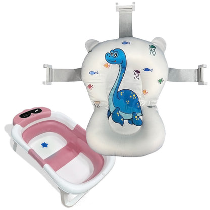 Bathby Bañera Plegable Para Bebés Recién Nacidos, Cojín Dinosaurio, Termómetro, Patas Antideslizantes (rosa Dinosaurio)_1