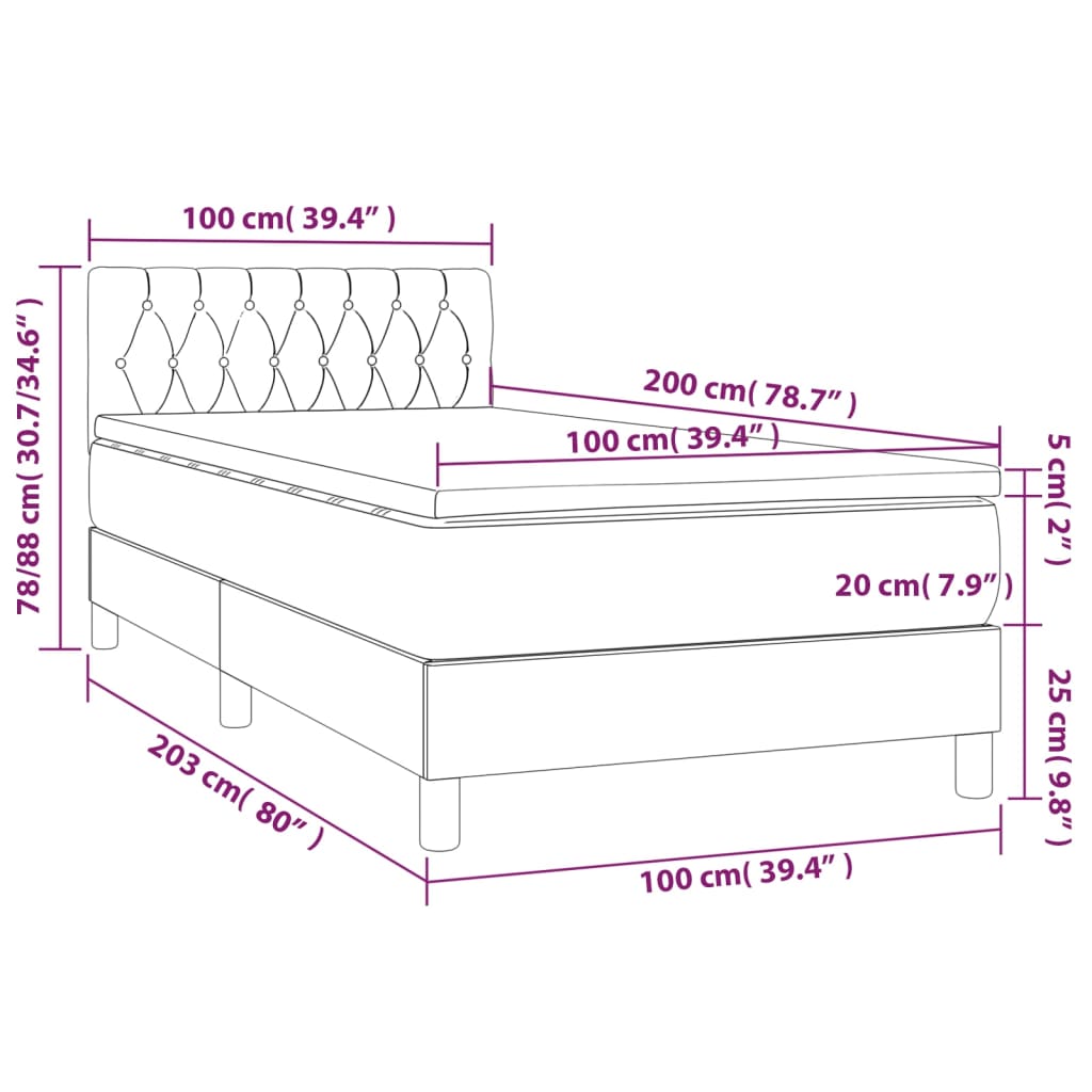 Cama Box Spring Colchón Y Luces Led Tela Gris Taupe 100x200 Cm / Vetonek_1